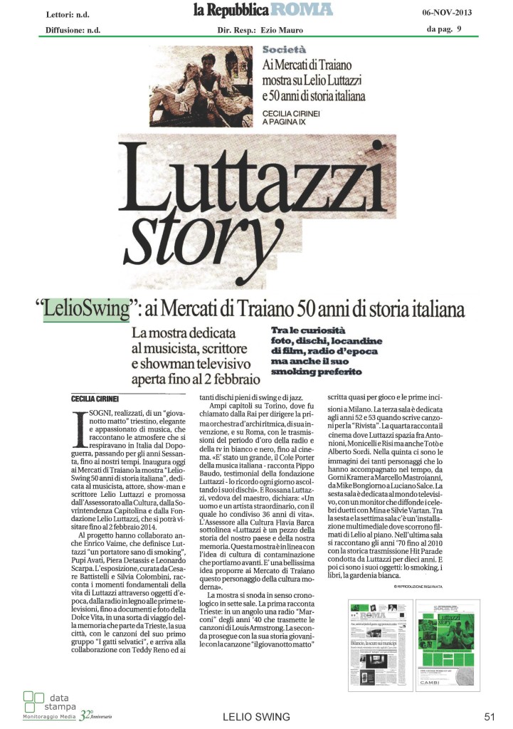 Repubblica Roma  Ai Mercati di Traiano mostra su Lelio Luttazzi e 50 anni di storia italiana - Luttazzi story